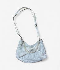 Coquette White Evening Bag Purse, Pearl Handle Bow, Shoulder Strap
