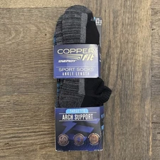 Copper Fit Unisex Copper Infused No Show Socks - 3 Pack , Large/X-Large, Black