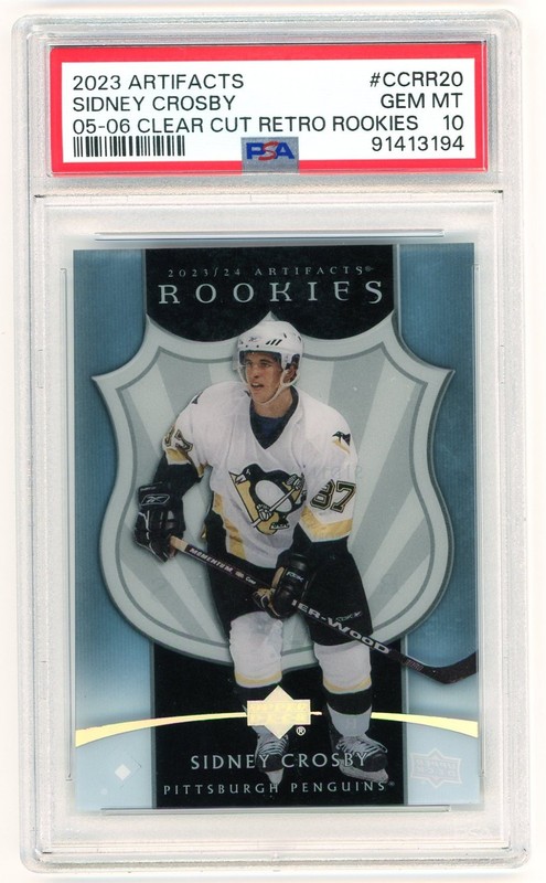 2023-24 Upper Deck Artifacts Hockey Sidney Crosby Clear Cut Retro Rookies PSA 10