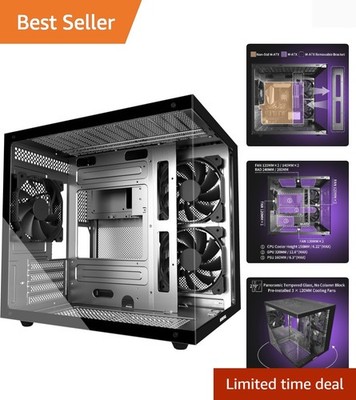 MATX PC Case,270° Panoramic Tempered Glass Panel Gaming PC Case,3 Fans Pre-In...