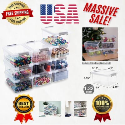 Durable 1.3 QT Plastic Storage Bins - Stackable & Water Resistant, 10 Pack