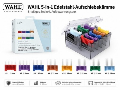 WAHL BERETTO HAARSCHNEIDEMASCHINE EDELSTAHLKAMM-SET 3 - 25 MM''NEU''