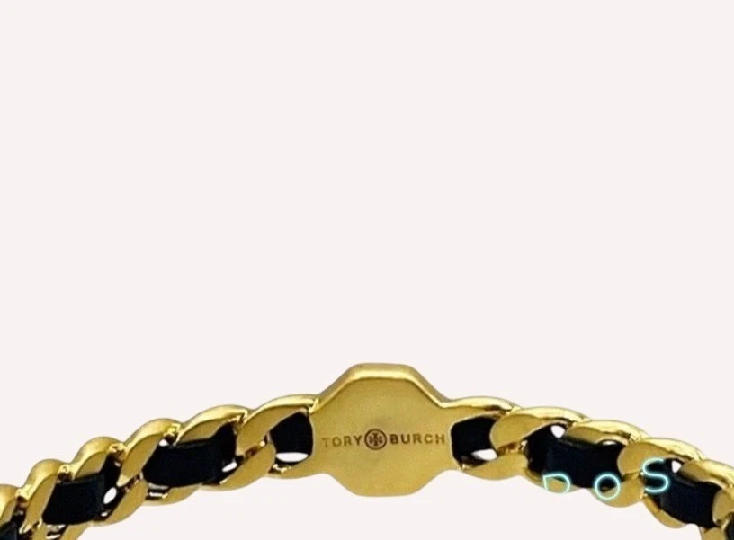 Pulsera Tory Burch Marion Tejida Oro y Cuero Negro Foto 2 de 4