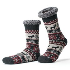 Cozylook Men's Fuzzy Slipper Socks - Non-Slip Grips, Thermal 11-14 Black/Gray