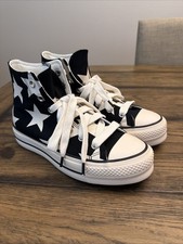 Converse Women Sz 5.5 Ctas Lift Platform Hi Large Stars Black Beige A09903C..S7