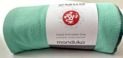 New Manduka eQua Yoga Hand Towel Seaglass Microfiber 26.5x16'' Sweat Activated
