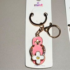BAG CHARM MINT Pink Flip Flop Keychain with Gold and Crystal Accents