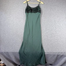 Vintage 90s Blondie Nite Slip Dress Womens 6 Hunter Green Maxi Holiday Velvet