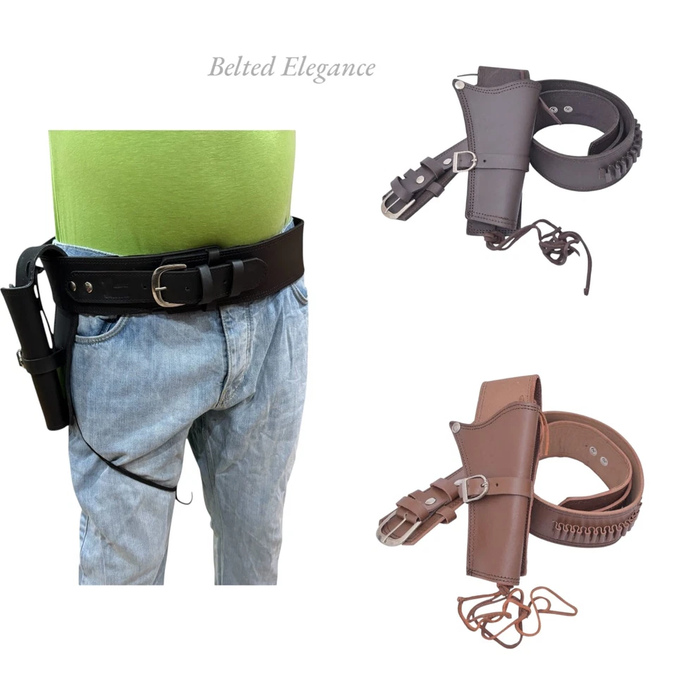 Cowboy Western Revolver Single Gun Holster Belt Black, Brown&Tan Genuine Leather - Image 2 of 4