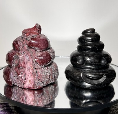 2 Piece   Carving - Mookite & Silver Obsidian - Measurements In Pics