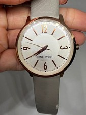 Nine West Rose Gold Tone Watch Gray Strap Women’s Quartz Watch - New Battery