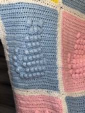 Vintage Crochet Cats Baby Blanket Handmade 3D Kittens Crib Afghan Girl 42x63