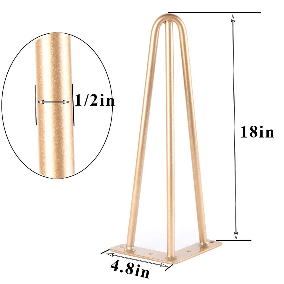 Patas de mesa de horquilla de 18 pulgadas con 3 varillas de 1/2" de diámetro, piel de horquilla de metal resistente... Foto 2 de 4