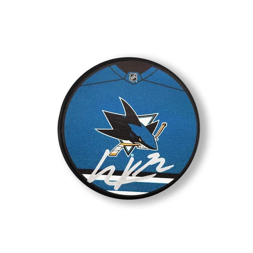 William Eklund Autographed San Jose Sharks Jersey Design Hockey Puck