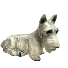 Vintage 6" Fox Terrier Schnauzer or Terrier Grey Dog Japan Ceramic Figurine