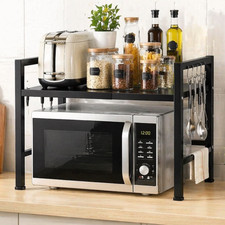 2 Tier Expandable Microwave oven Rack Stand Storage Holder Kitchen Corner Shelf