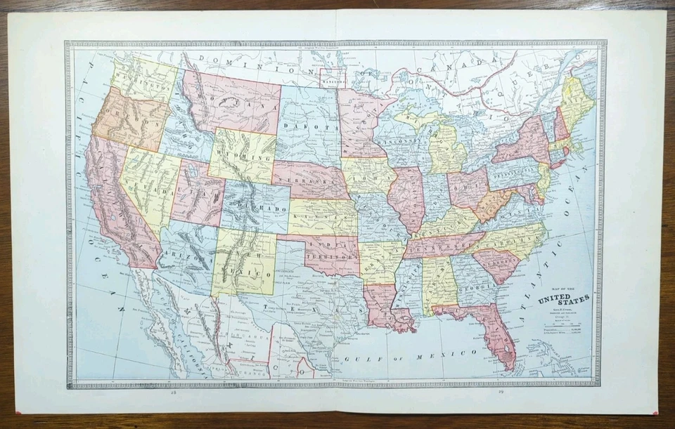 Mapa vintage 1883 ESTADOS UNIDOS DE AMÉRICA 21"x13" antiguo original EE. UU. DC Foto 2 de 4