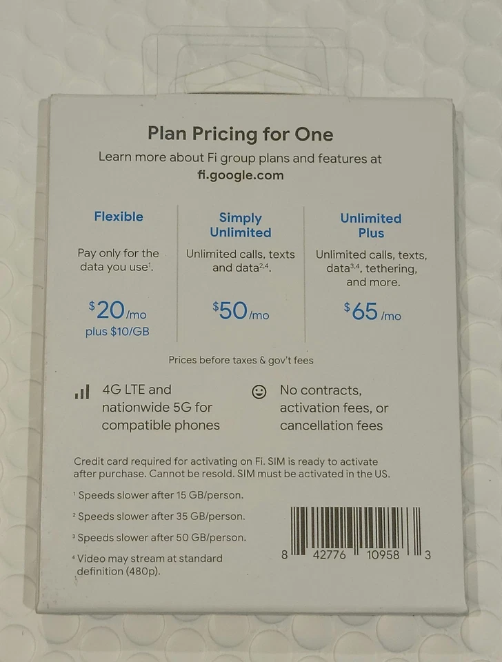 Google Fi Wireless US SIM Card Kit, T-Mobile AT&T Samsung Net10 Smartphone Plan - Image 2 of 4