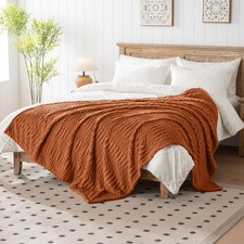 60x80 Inch Rust Twin Blanket - Soft  Fluffy Fleece, Cute  Aesthetic, Perfec...