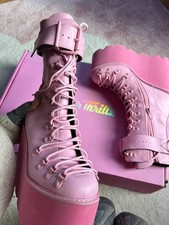 schnür Plateau schuhe sugar Thrillz extrem boots rosa stiefel keil absatzschuhe