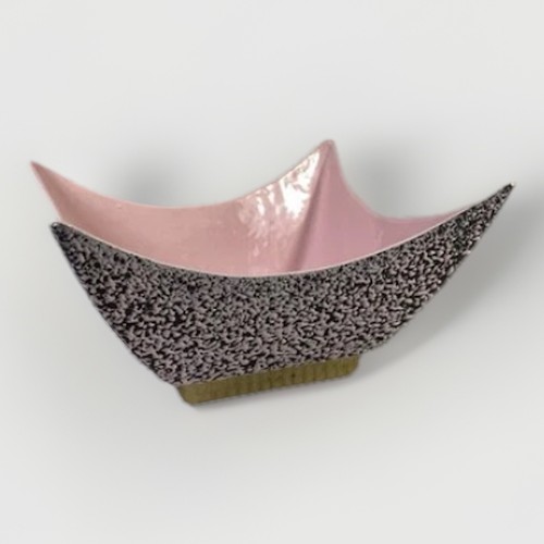 SHAWNEE MCM Pink Black Gold Splatter Glaze Confetti Atomic Bowl Square Planter - Picture 9 of 23