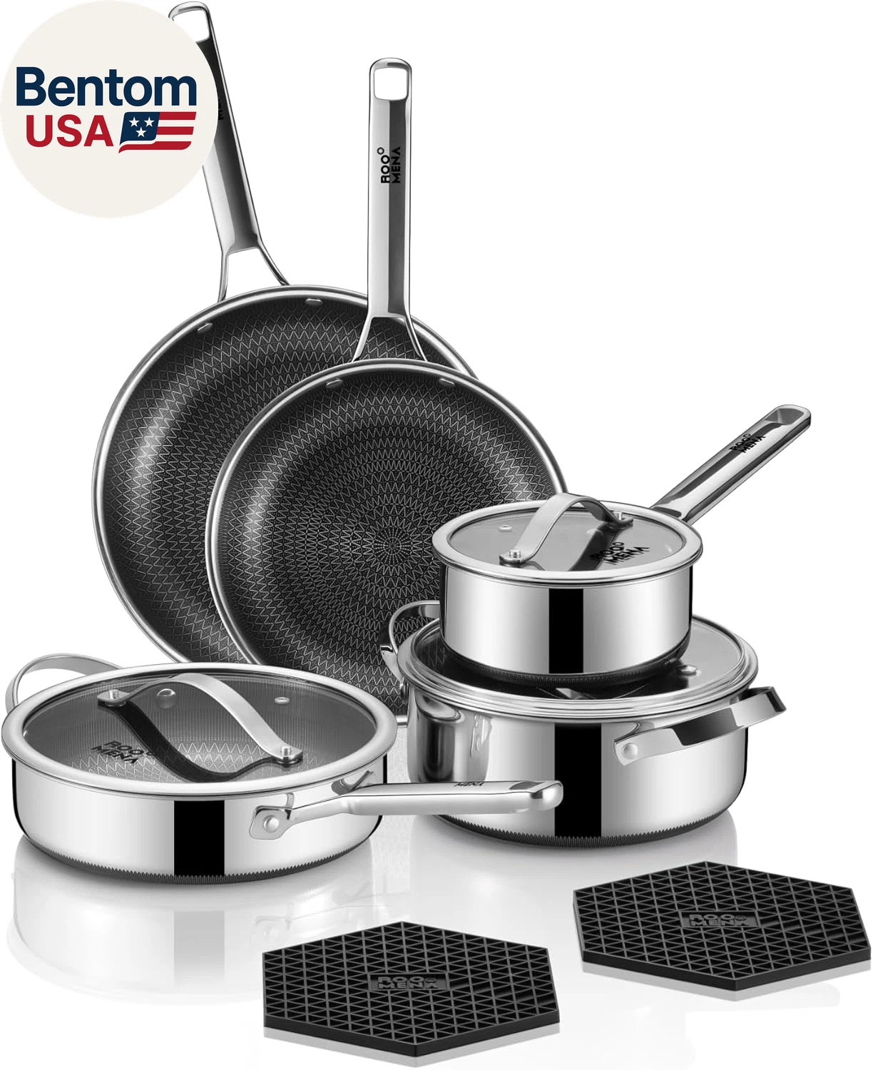 Pots and Pans Set Hybrid Stainless Steel, 10PC Nonstick Tri-Ply Cookware Set W/F
Opens in a new wind