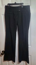 Black Flat Front Pants Button Closure High Rise Solid Women Regular