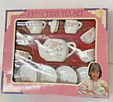 Vintage 13 pcs China Tea Play Set Pink Roses & Ribbons