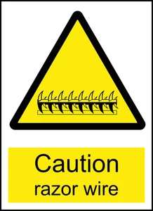 Razor Wire Caution Warning Sign Self Adhesive Vinyl Sticker