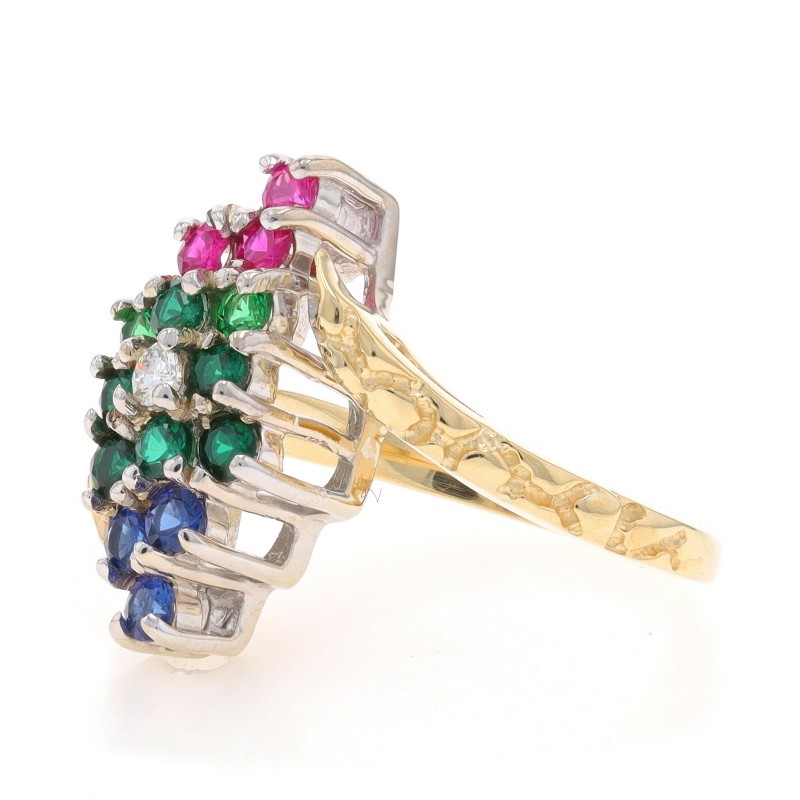 Yellow Gold Simulated Emerald Lab-Created Sapphir… - image 3