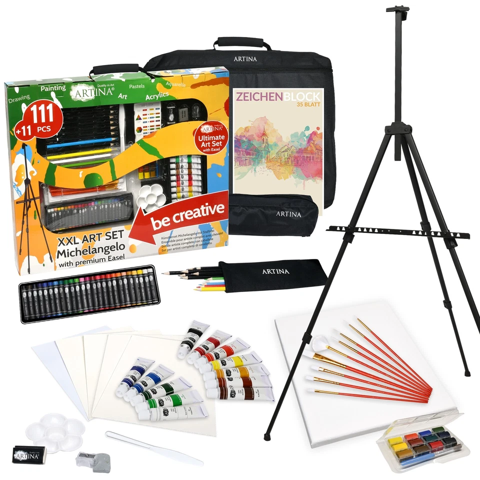Malset 122tlg Staffelei Acrylfarben Set Standstaffelei Malen Acryl Pinsel Kunst - Bild 1 von 4