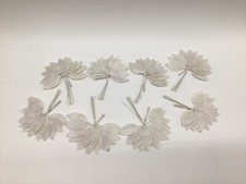 96 Vintage Millinery Crafts White Leaves With Metallic Silver Sparkle Korea Lot