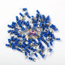 100pcs BLUE FORK SPADE TERMINAL 16-14GA #8 VINYL INSULATED CRIMP WIRE CONNECTOR