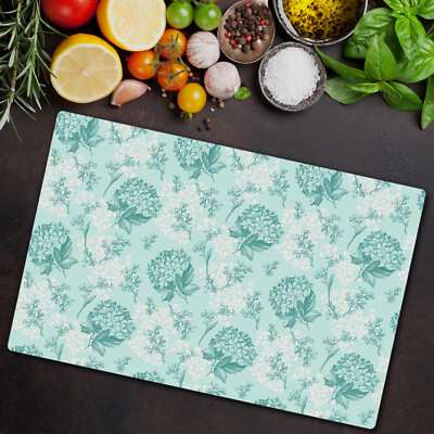 Herd-Abdeckplatte Glas Schneidebrett Ceranfeld-Abdeckung 80x52 Blumen Hortensien