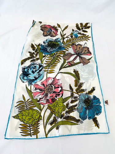 Vintage Triangle Rectangle Hand Painted Floral Designer Pure Silk Scarf Hawaiian - Picture 7 of 9