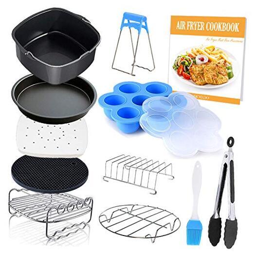 Square Air Fryer Accessories 11 pcs with Recipe Cookbook Compatible for 8 inch