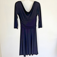 London Style Dress Womens 10 Black 3/4 Sleeve Ruching Waist Fit and Flare