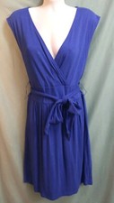 Ann Taylors Loft V Neck Faux Wrap Sleeveless Dress Blue Sz M --B--