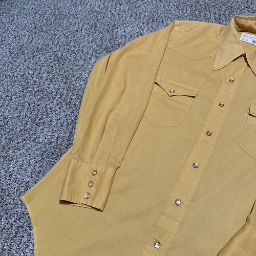 Vtg Wrangler Permanent Press Long Tails Mens Yellow Pearl Snap Button Up Shirt - Picture 6 of 9