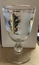 Vintage MCM Clear/Frosted Gold Leave Goblet Set Of 6