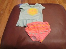 Cute Toddler Girls Green Orange Cat Jack Tankini, 18 Mths