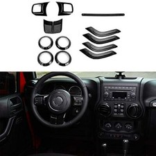 12pcsset Interior Decor Cover Trim Bezels For Jeep Wrangler Jk 2011-2017 Black