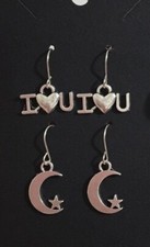 Silver Moon Star Love You Earrings Stainless Steel Hooks