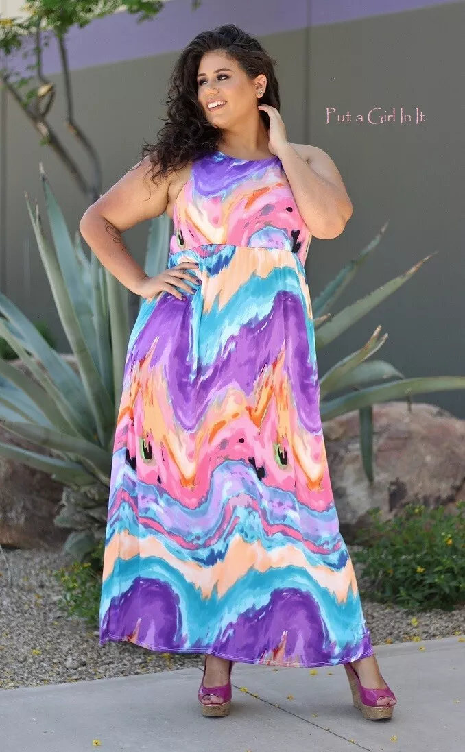 Multicolor plus size maxi cheap dress