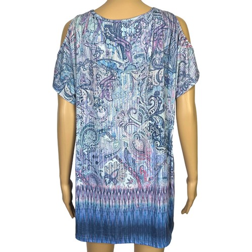 Gloria Vanderbilt Womens XL Paisley Open Shoulder Top Short Sleeve Blouse Shirt - Picture 7 of 11