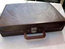 Vintage Cassette Briefcase Faux Brown Leather Holds 36 Cassette Tapes Clasp