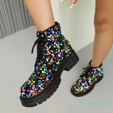Women's Sequins Fabric Ankle Boots Lace Up Shoes Casual Performance Girls Lady's