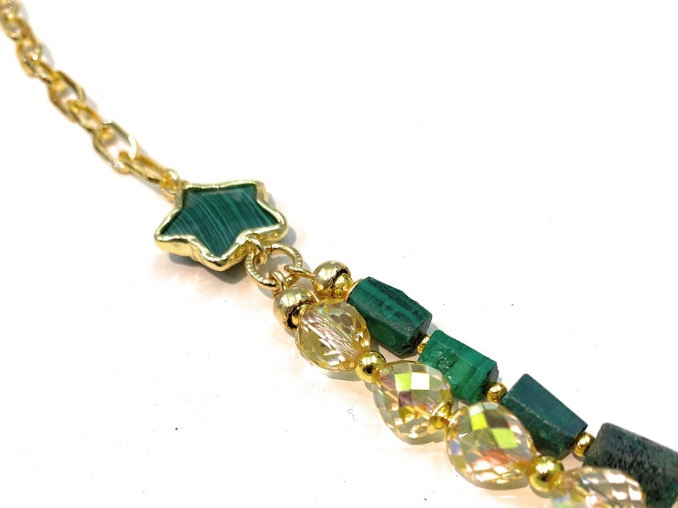 Collana diWa Jewels Malachite Gocce Cristalli Gold Stelle Argento Sterling - Immagine 2 di 4