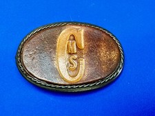 Custom Initial Letter's CMS Vintage Company logo  Leather on Metal Belt Buckle