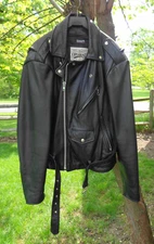 Men's Open Road Thinsulate Lined Heavy Black Leather Motorcycle Jacket Size 46